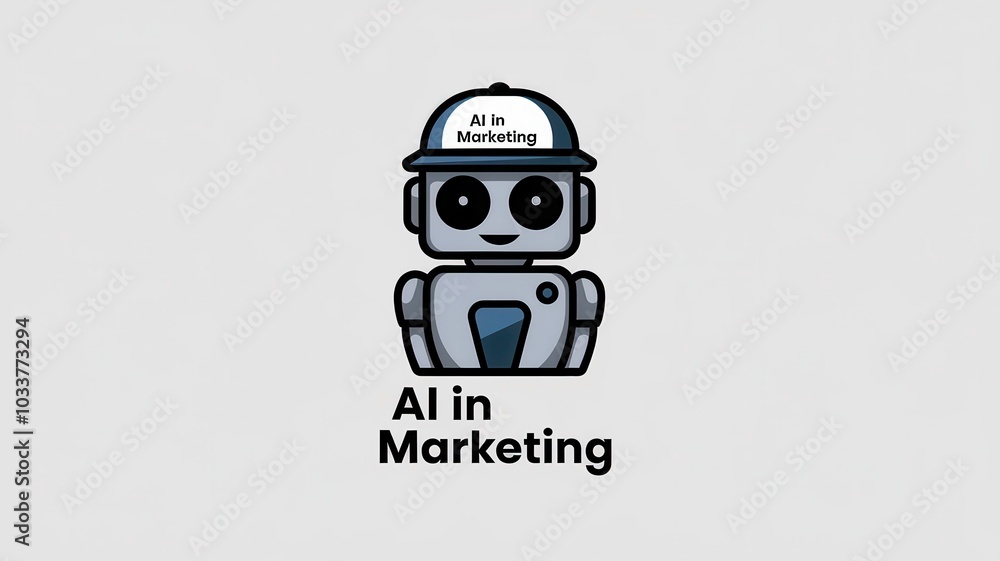 Poster futuristic robot character representing innovative technology and digital marketing automation strat