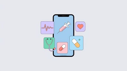 Digital Healthcare Concept with Smartphone Icons Representing Medical Apps and Online Services for Diagnosis Treatment Prescription and Wellness