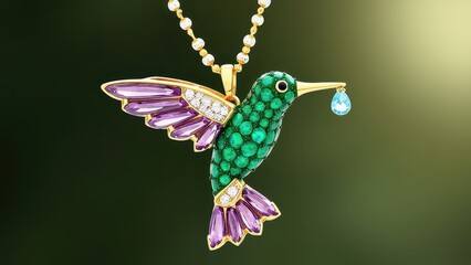 Fototapeta premium Hummingbird Pendant with Emerald and Amethyst