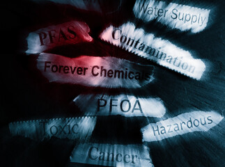 PFAS Forever Chemicals blurred newspaper headlines