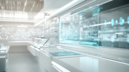 Obraz premium futuristic pharmacy lab featuring quantum computing technology with digital