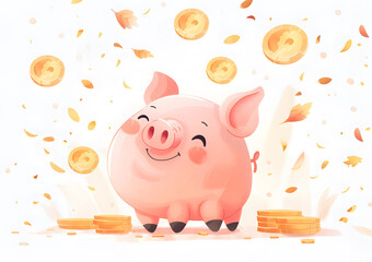 Watercolor Piggy Bank: Pink Coin Design for Children’s Finance and Saving Goals