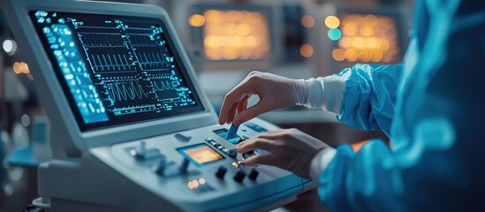 Fototapeta premium Medical Professional Working on a Monitor in a Hospital
