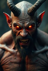 Naklejka premium Enormous demonic man featuring blazing eyes that glow with an inner fire