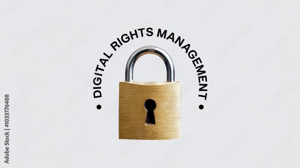 Poster digital rights management concept with lock symbol representing privacy data security and intellectu