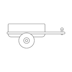 Car trailer icon. Side view. Black contour silhouette. Vector flat linear graphic illustration. Isolated object on a white background. Isolate.