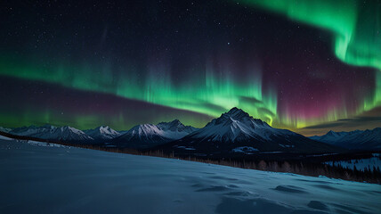 Fototapeta premium Pristine Frosty Landscapes Under Northern Lights