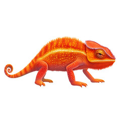 Fototapeta premium Colorful chameleon in vibrant orange hues, white isolate background.