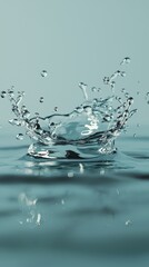 Captivating water splash dances in soft light, creating mesmerizing droplets of clarity
