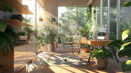 Obraz premium Bright and Modern Indoor Workspace with Plants
