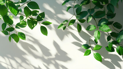 Abstract natural tree leaves shadow on white wall background