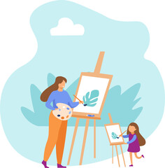 mother and daughter draw together