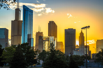 Obraz premium Chicago skyline scenic sunset view