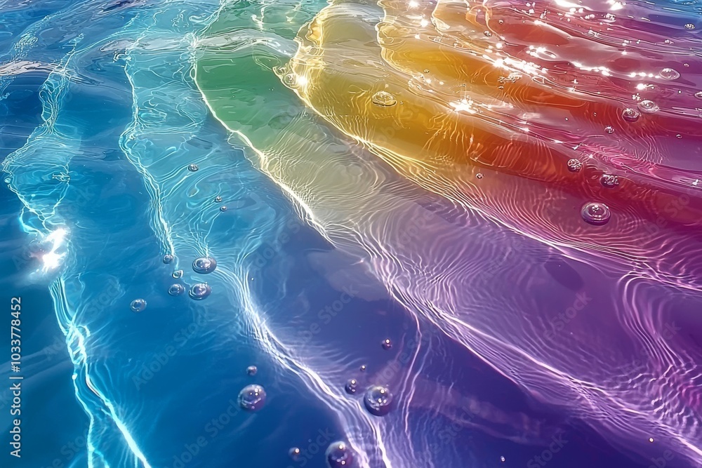 Poster vibrant rainbow patterns reflect off the water's surface, creating a mesmerizing interplay of light 