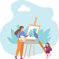 mother and daughter draw together