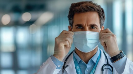 Doctor putting on medical mask