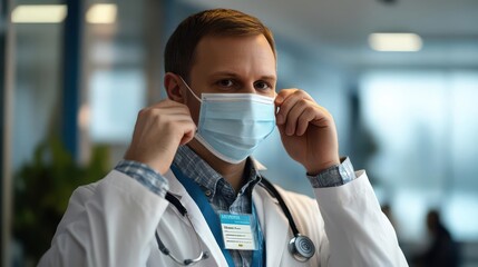 Healthcare professional adjusting face mask