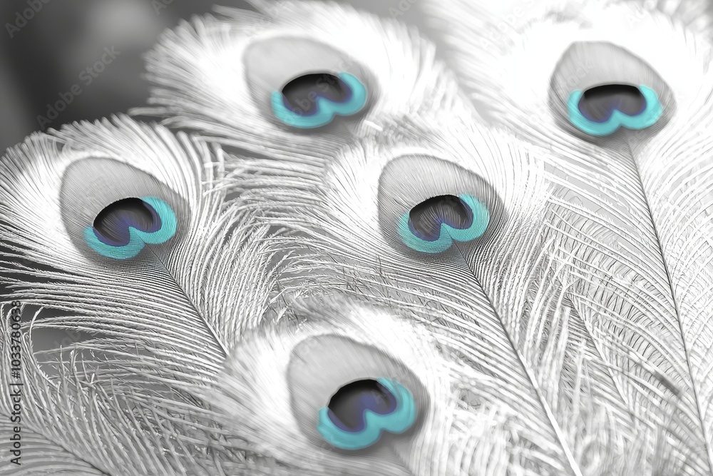 Poster close-up of stunning peacock feathers displaying intricate patterns and vibrant colors.