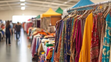 A cultural bazaar filled with traditional clothing, crafts, and foods from various ethnic backgrounds