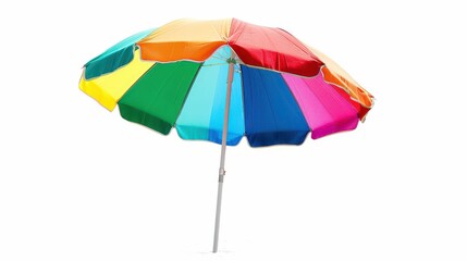 Obraz premium Vibrant Beach Umbrella Isolated on White Background Perfect for Summer Promotions and Travel Advertisements