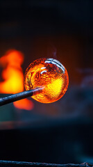 Artisan Glassblower Creating Vibrant Molten Glass Creations  