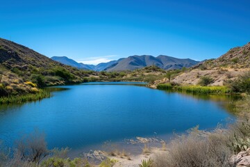 Naklejka premium Desert mountain lake environmental landscape