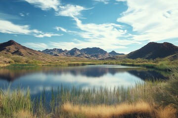 Naklejka premium Desert mountain lake environmental landscape