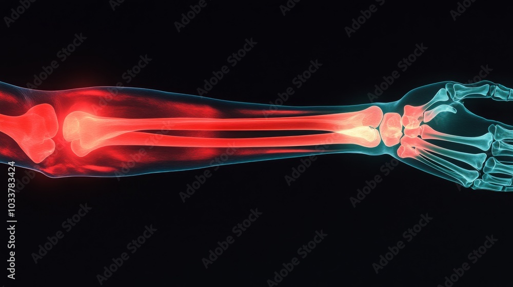 Poster an anatomical representation of a human forearm showcases the detailed structure of bones and muscle