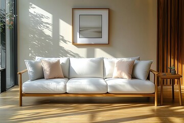 Modern interiors in living rooms with art frames hanging and finished with Scandinavian interiors. Generative AI
