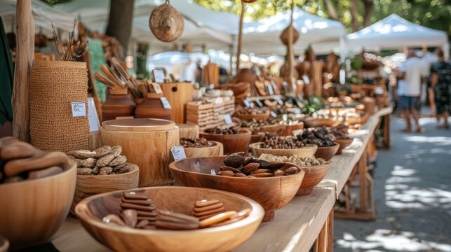A local artisan market where handcrafted goods made from sustainable materials are sold directly by makers