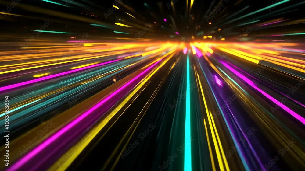 Poster colorful light streaks converge in a burst of energy, creating an abstract and dynamic visual