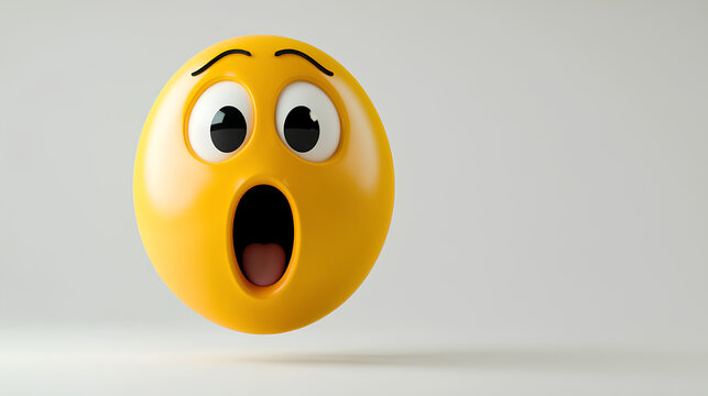 Astonished face three dimensional emoji. Shocked face emoticon isolated on white background