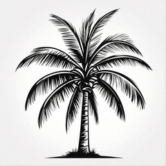 A black and white illustration of a palm tree on a white background, creating an atmosphere of tropical comfort and tranquility. Ideal for design