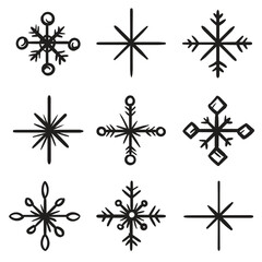 Simple black and white hand drawn snowflakes icon set. Vector signs and symbols for winter design