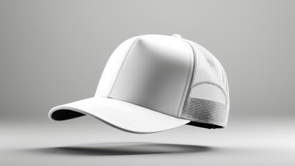 Fototapeta premium Blank white trucker hat mockup, front view