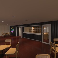 3d render  Interior container cafe coffee