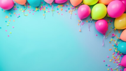 Colorful Balloons and Confetti on Blue Background