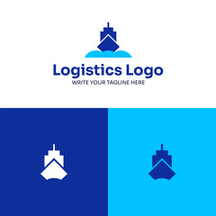 Logo Blue Harbor Boat Ship Sea Ocean Logistics Company Template