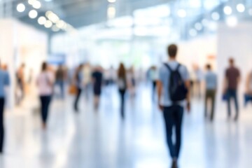 Blurred background exposition Hall individuals walking person.