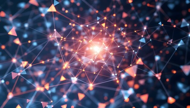 Abstract background with connecting dots and lines. Distribution of triangular shapes in space. Big data. Network connection. 3D rendering.  abstract technology network background. 