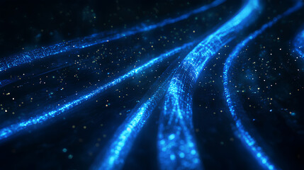 Blue Glowing Abstract Light Rail: Speeding Neon Light Trails in Sci-Fi Style. Futuristic Glow Burst with Networking Elements. Bright Cinematic Fantasy Lines Creating a Dynamic Speed Effect