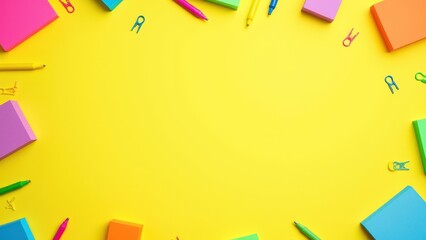 Bright Office Flatlay with Stationery and Colorful Background