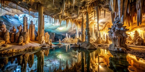 Stunning Macro Photography of Cave Ecosystem with Intricate Textures, Unique Rock Formations, and Hidden Lifeforms in Mystical Underground Environment