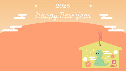 2025年巳年-干支の絵馬年賀イラスト