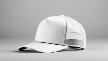 Fototapeta premium Blank white trucker hat mockup, front view