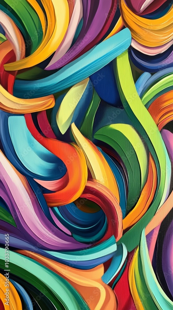 Poster dynamic and energetic composition: modern abstract art with interplaying vivid colors, ideal for int