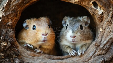 Small mammals like guinea pigs, ferrets, and chinchillas playing in their cozy enclosures