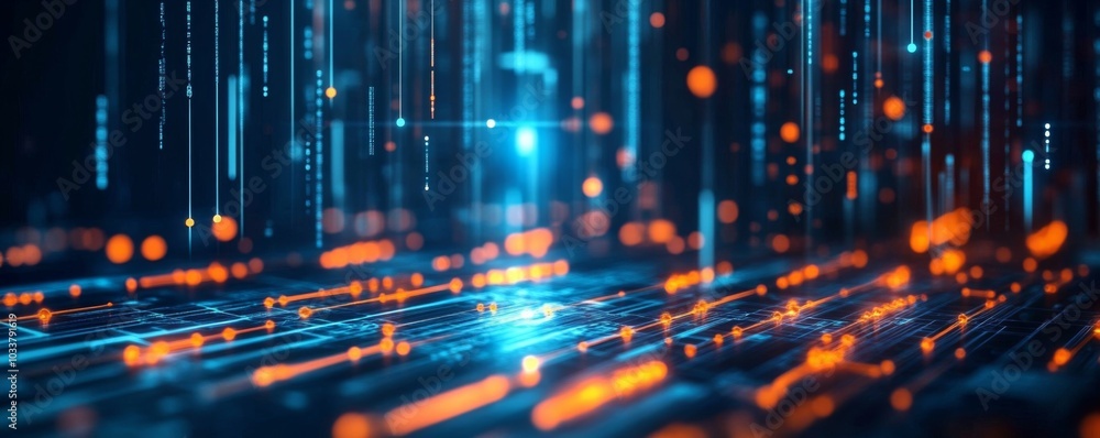 Aufkleber futuristic cityscape with orange and blue lights creating a technological atmosphere, illuminating a