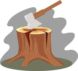 Vector illustration of a stump with an ax