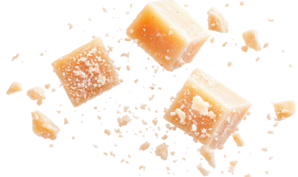 parmesan cheese in the air. on transparent background